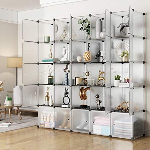 KOUSI Portable Storage Cube - 14"x14" Cube (25 Cubes) Cube Organizer Cube Storage Shelves Cube Shelf Room Organizer Clothes Storage Cubby Shelving Bookshelf Toy Organizer Cabinet, Transparent White