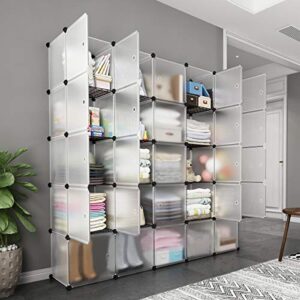 KOUSI Portable Storage Cube - 14"x14" Cube (25 Cubes) Cube Organizer Cube Storage Shelves Cube Shelf Room Organizer Clothes Storage Cubby Shelving Bookshelf Toy Organizer Cabinet, Transparent White