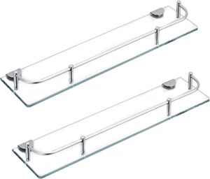 koilria glass bathroom shelf, glass shelves for bathroom tempered glass and stainless steel bracket shower organizer shelf 2 pack