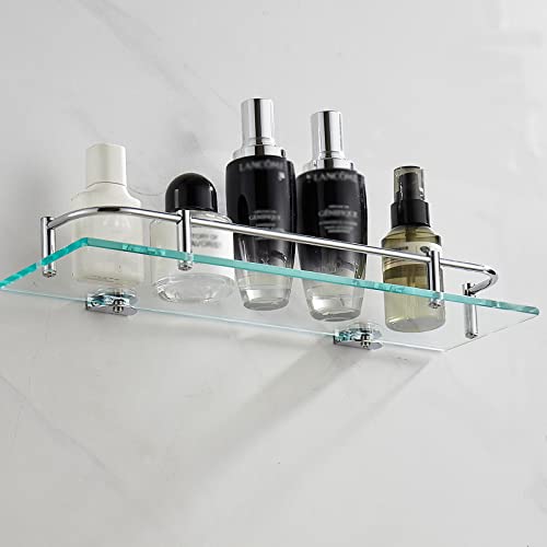 Koilria Glass Bathroom Shelf, Glass Shelves for Bathroom Tempered Glass and Stainless Steel Bracket Shower Organizer Shelf 2 Pack