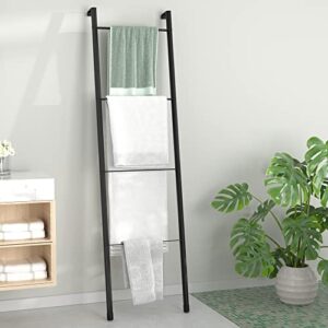 pickpiff black metal blanket ladder - free standing wall leaning ladder towel rack for decorative bathroom, living room, kitchen, holder for towels, blankets, throw blankets, quits(4-tiers, black)