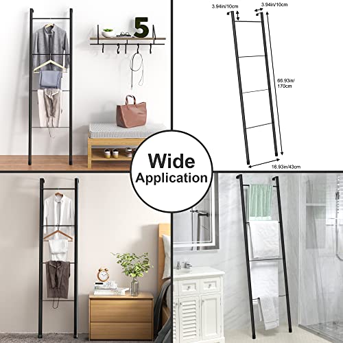 Pickpiff Black Metal Blanket Ladder - Free Standing Wall Leaning Ladder Towel Rack for Decorative Bathroom, Living Room, Kitchen, Holder for Towels, Blankets, Throw Blankets, Quits(4-Tiers, Black)