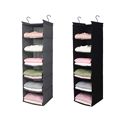 MAX Houser 6 Tier Shelf Hanging Closet Organizer, Closet Hanging Shelf with 2 Sturdy Hooks for Storage, Foldable,Grey and Black