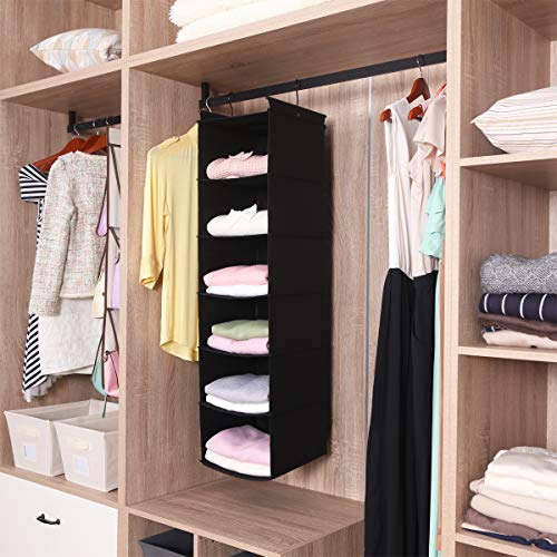 MAX Houser 6 Tier Shelf Hanging Closet Organizer, Closet Hanging Shelf with 2 Sturdy Hooks for Storage, Foldable,Grey and Black