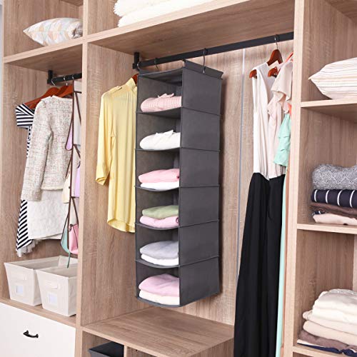 MAX Houser 6 Tier Shelf Hanging Closet Organizer, Closet Hanging Shelf with 2 Sturdy Hooks for Storage, Foldable,Grey and Black