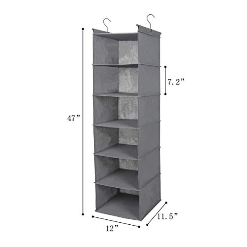 MAX Houser 6 Tier Shelf Hanging Closet Organizer, Closet Hanging Shelf with 2 Sturdy Hooks for Storage, Foldable,Grey and Black