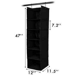 MAX Houser 6 Tier Shelf Hanging Closet Organizer, Closet Hanging Shelf with 2 Sturdy Hooks for Storage, Foldable,Grey and Black