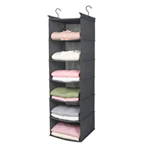 MAX Houser 6 Tier Shelf Hanging Closet Organizer, Closet Hanging Shelf with 2 Sturdy Hooks for Storage, Foldable,Grey and Black