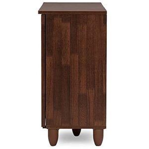 BOWERY HILL Contemporary Solid Wood 3 Door Shoe Cabinet, 12 Pairs Shoe Storage Organizer in Dark Brown