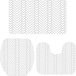 Apular Fashion 3 Piece Bath Rugs Set Modern Herringbone Geometric Grey and White Non Slip Ultra Soft Bathroom Accessories Mats, U Shape Mat and Toilet Lid Cover Mat Bath Mats