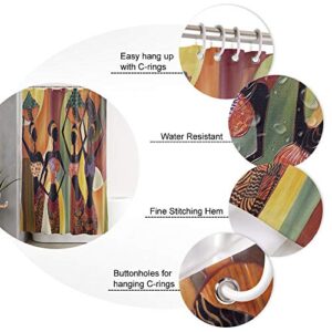 Prime Leader 4 Pcs Shower Curtain Set with 12 Hooks, African Women Mural Style Bathroom Decor Sets with Non-Slip Bath Mat Toilet Lid Cover, Durable Waterproof Shower Curtain and Rugs Set