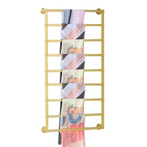 zaqi wall mount scarf organizer hanger for closet/wardrobe/small space, 9 -tiers storage display holder for shawls hijab pant jeans & roll wrapping paper (color : gold, size : 60x9x120cm)