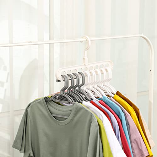 White Magic Hangers Space Saving Clothes Hangers,Closet Organizers and Storage,Smart Space Saver Sturdy Plastic Hangers with 9 Holes for Heavy Clothes,College Dorm Room Essentials For Wardrobe 10 Pack