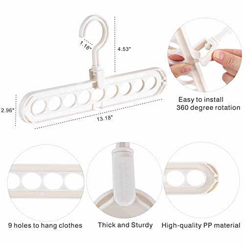 White Magic Hangers Space Saving Clothes Hangers,Closet Organizers and Storage,Smart Space Saver Sturdy Plastic Hangers with 9 Holes for Heavy Clothes,College Dorm Room Essentials For Wardrobe 10 Pack