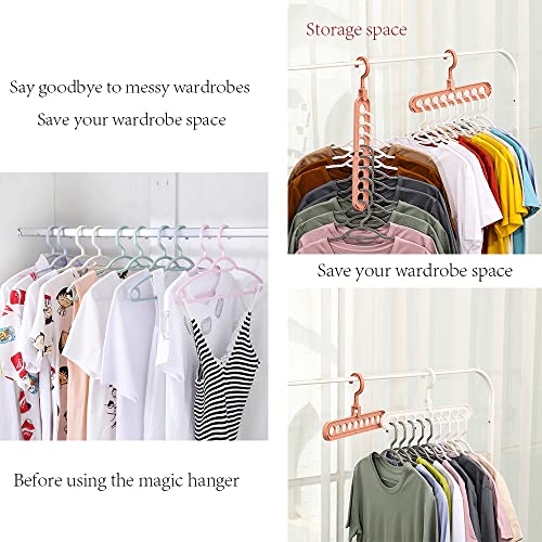 White Magic Hangers Space Saving Clothes Hangers,Closet Organizers and Storage,Smart Space Saver Sturdy Plastic Hangers with 9 Holes for Heavy Clothes,College Dorm Room Essentials For Wardrobe 10 Pack