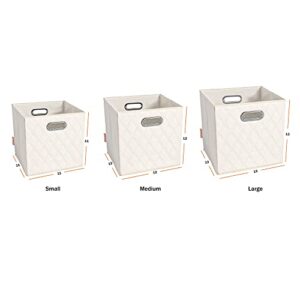 JIAessentials Small 11-inch Beige Foldable Diamond Patterned Faux Leather Storage Cube Bins Set of Four with Handles with Dual Handles for living room, bedroom and office storage