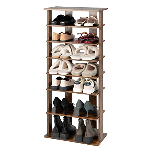COSTWAY 7 Tiers Shoe Rack, Double Rows Vertical Tall Narrow Patented Shoe Organizer, Free Standing Shoe Rack for Small Space, Entryway, Closet, Living Room, Bedroom (Rustic Brown)