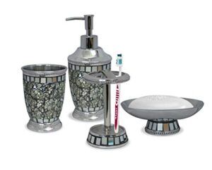 nu steel (set of 4) iceberg bath accessory set in ice gray: includes soap dish, toothbrush holder, tumbler, soap/ lotion dispenser