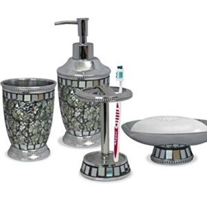 nu steel (Set of 4) Iceberg Bath Accessory set in Ice Gray: Includes Soap Dish, Toothbrush Holder, Tumbler, Soap/ Lotion Dispenser