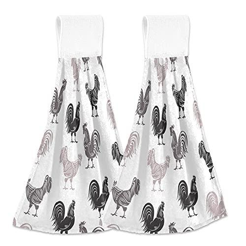 Kcldeci 2Pcs Hanging Hand Towels with Hanging Loop Chickens Farm Absorbent Bathroom Hand Towels Soft Thick Dish Cloth Hand Dry Towels Hand Towels for Kitchen Bathroom Hanging