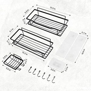 Seninda 3 Pack Shower Caddy Self-Adhesive Bathroom Organizer with Hooks for Shampoo, Soap, Razors, and More