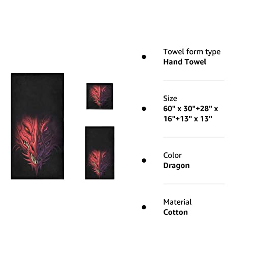 Naanle 3D Magic Angry Red Dragon Head Print Soft Luxury Decorative Set of 3 Towels, 1 Bath Towel+1 Hand Towel+1 Washcloth, Multipurpose for Bathroom, Hotel, Gym, Spa and Beach(Black)