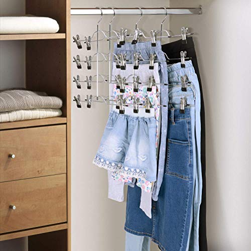 Baixnsj Space Saver Non Slip 4 Tier Trouser Skirt Hanger Silver+Apricot