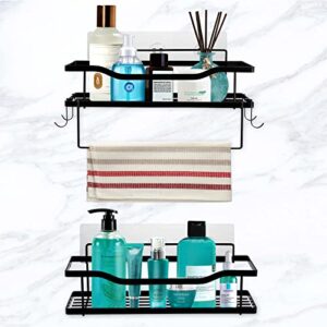 Pisman Shower Caddy,Bathroom Organizer,2 Pack Adhesive Shower Shelves with Hooks,Black Shower Rack for Bathroom/Toilet/Kitchen etc (Matte Black 2 Pack)