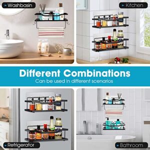 Pisman Shower Caddy,Bathroom Organizer,2 Pack Adhesive Shower Shelves with Hooks,Black Shower Rack for Bathroom/Toilet/Kitchen etc (Matte Black 2 Pack)