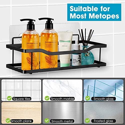 Pisman Shower Caddy,Bathroom Organizer,2 Pack Adhesive Shower Shelves with Hooks,Black Shower Rack for Bathroom/Toilet/Kitchen etc (Matte Black 2 Pack)