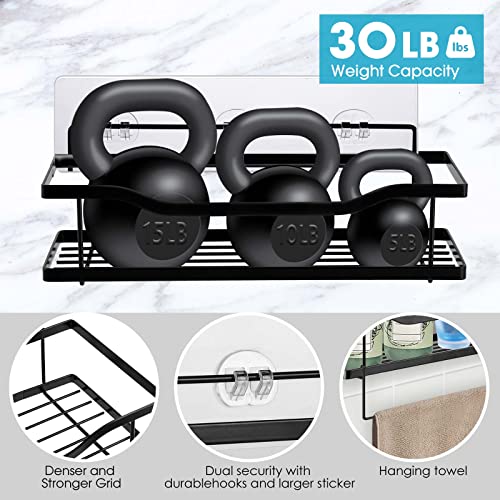 Pisman Shower Caddy,Bathroom Organizer,2 Pack Adhesive Shower Shelves with Hooks,Black Shower Rack for Bathroom/Toilet/Kitchen etc (Matte Black 2 Pack)