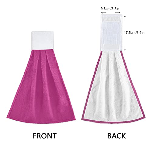 WELLDAY 2 Pcs Hanging Hand Towels Soft Absorbent Plain Deep Magenta Solid Color Towel for Kitchen Bathroom