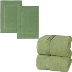 utopia towels bundle pack of 600 gsm bath sheet set (2-pack) and banded bath mats (2-pack) – 100% ring-spun cotton – highly absorbent – soft & luxurious – sage green