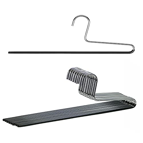 Mawa by Reston Lloyd Trouser Series Non-Slip Space-Saving Clothes Hanger with Single Rod for Pants, Style KH/1, Set of 10, Black