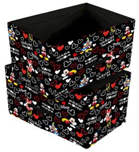 kuber industries disney mickey print non woven closet organizer box with handle|wardrobe organizer cube|easily collapsible|size 42 x 29 x 22 cm|pack of 2 (black)-kubmart16027