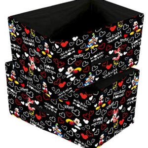 Kuber Industries Disney Mickey Print Non Woven Closet Organizer Box with Handle|Wardrobe Organizer Cube|Easily Collapsible|Size 42 x 29 x 22 CM|Pack of 2 (Black)-KUBMART16027