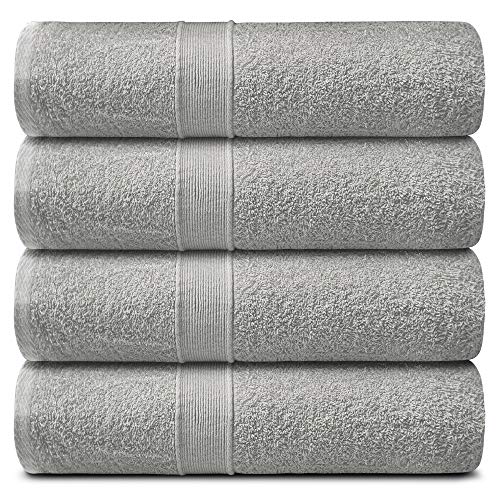 Lavish Touch 400 GSM 100% Cotton 4 Pack Bath Sheets Set 30x60, Premium Quick Drying Quality Towel Sets for Bathroom, Ultra Soft Highly Absorbent Machine Washable, 4 Bath Sheets Light Grey