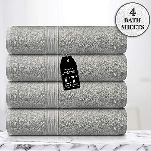 Lavish Touch 400 GSM 100% Cotton 4 Pack Bath Sheets Set 30x60, Premium Quick Drying Quality Towel Sets for Bathroom, Ultra Soft Highly Absorbent Machine Washable, 4 Bath Sheets Light Grey