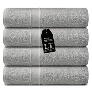 Lavish Touch 400 GSM 100% Cotton 4 Pack Bath Sheets Set 30x60, Premium Quick Drying Quality Towel Sets for Bathroom, Ultra Soft Highly Absorbent Machine Washable, 4 Bath Sheets Light Grey