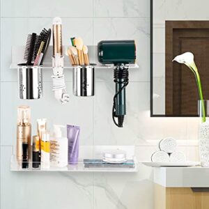 NatldGs Hair Tool Organizer Wall Mounted, Set of 2 Acrylic Hair Dryer Holder, Bathroom Vanity Organizers and Storage for Curling Iron, Hot Tools, Blow Dryer and Makeup Products