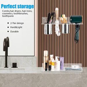 NatldGs Hair Tool Organizer Wall Mounted, Set of 2 Acrylic Hair Dryer Holder, Bathroom Vanity Organizers and Storage for Curling Iron, Hot Tools, Blow Dryer and Makeup Products