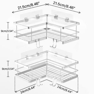 Carwiner Corner Shower Shelf 2-Pack, 304 Stainless Steel Shower Caddy with Adhesive, Wall Mounted Bathroom Shelf, Shower Rack Hanging Storage Organizer (Silver)