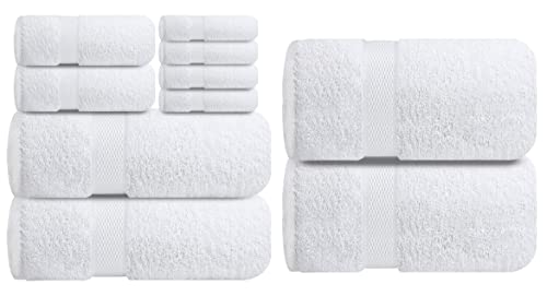 Premium White Bath Towels Set - [Pack of 8] 100% Cotton Highly Absorbent 2 Bath Towelsel, 2 Hand Tows and 4 Washcloths + Bath Sheets – Pack of 2, 35x70 Inches Large Bath Sheet Towel