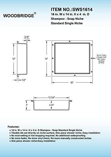 Woodbridge Shampoo - Soap Niche 16 in. W x 14 in. H x 4 in. D Standard Single Niche