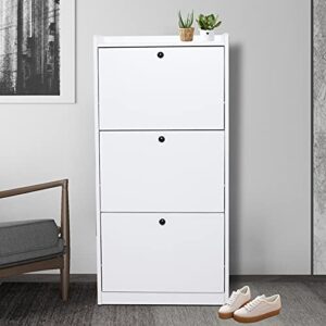 ACOSDIDES - Shoe Cabinet for Entryway, 3-Tier Modern Shoe Organizer Flip Down Shoe Rack Freestanding Shoe Rack for Entryway Hallway, Living Room, White