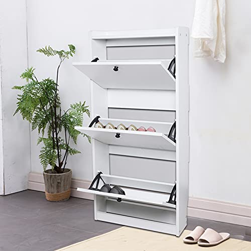 ACOSDIDES - Shoe Cabinet for Entryway, 3-Tier Modern Shoe Organizer Flip Down Shoe Rack Freestanding Shoe Rack for Entryway Hallway, Living Room, White