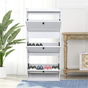 ACOSDIDES - Shoe Cabinet for Entryway, 3-Tier Modern Shoe Organizer Flip Down Shoe Rack Freestanding Shoe Rack for Entryway Hallway, Living Room, White