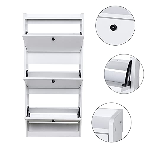 ACOSDIDES - Shoe Cabinet for Entryway, 3-Tier Modern Shoe Organizer Flip Down Shoe Rack Freestanding Shoe Rack for Entryway Hallway, Living Room, White