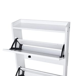 ACOSDIDES - Shoe Cabinet for Entryway, 3-Tier Modern Shoe Organizer Flip Down Shoe Rack Freestanding Shoe Rack for Entryway Hallway, Living Room, White