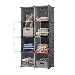 aeitc 8 cube storage organizer closet shelves storage cubes diy cubby organizing modular cabinet bookcase cubby closet shelf for bedroom, living room, black with clear door